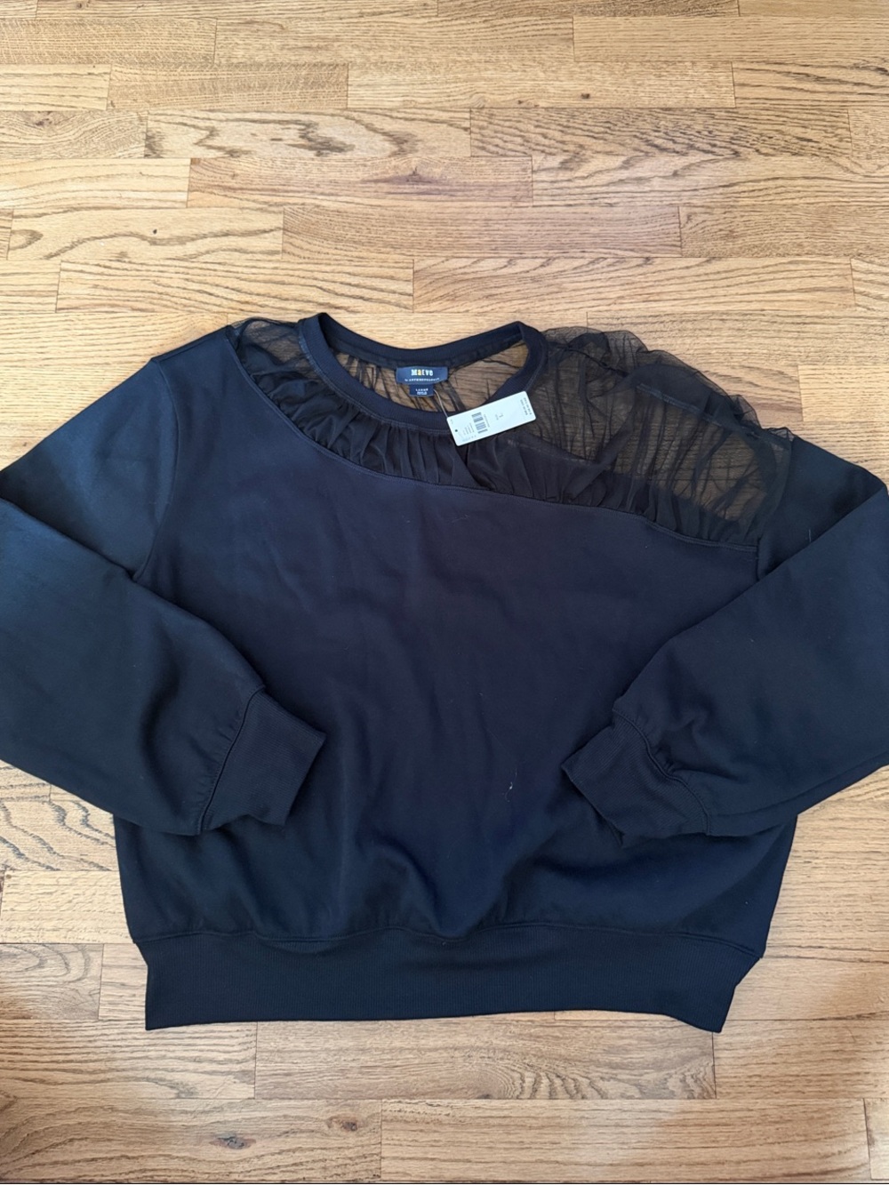 Maeve Black Sheer-Accent Sweatshirt